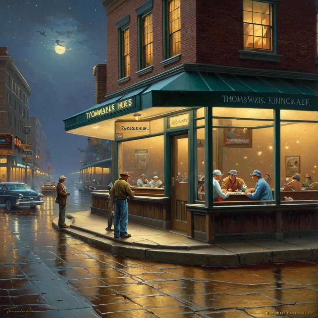 Luminist Nighthawks Painting in Kinkade Style