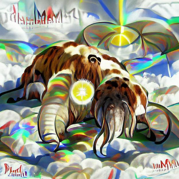 Piebald Mammoth in Murakami Style, Digital Art