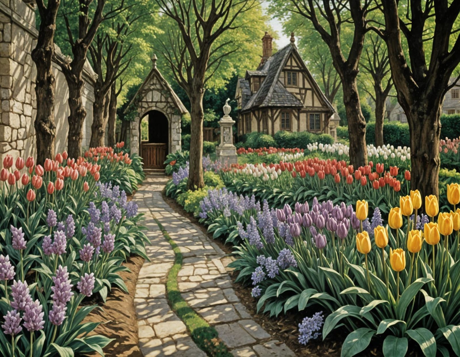 Garden Scene in Soft Impressionist Style