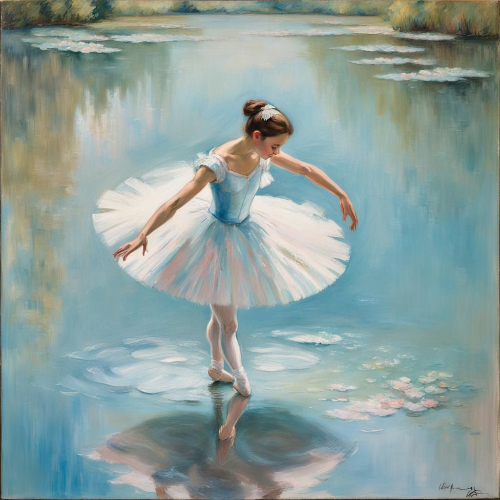 Ballerina in Water: Impressionistic Pastel Dreamscape