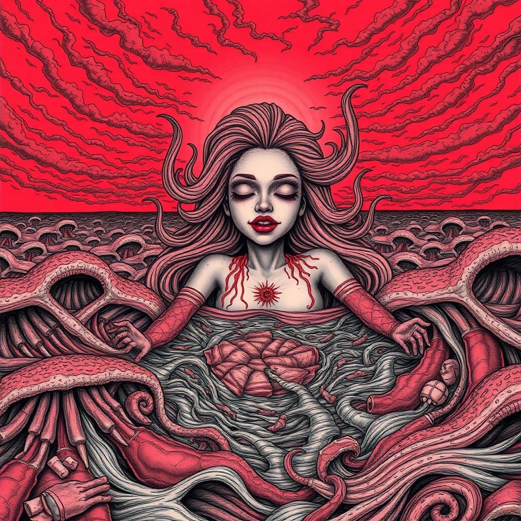 Horrible Beautiful Mermaid in Fleshy Ocean: Body Horror