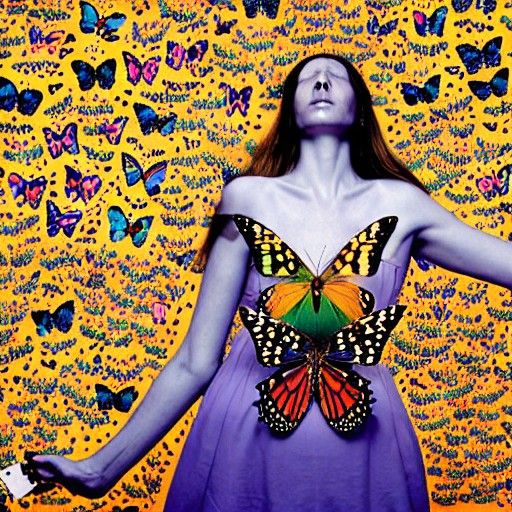 Woman in Butterfly Dress: Romantic Era Portrait