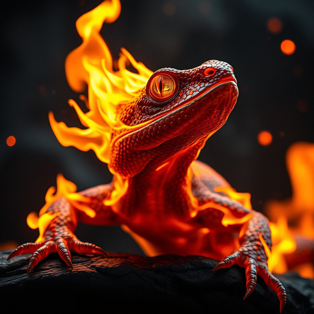 Fiery Salamander Portrait in Hyperrealistic Style