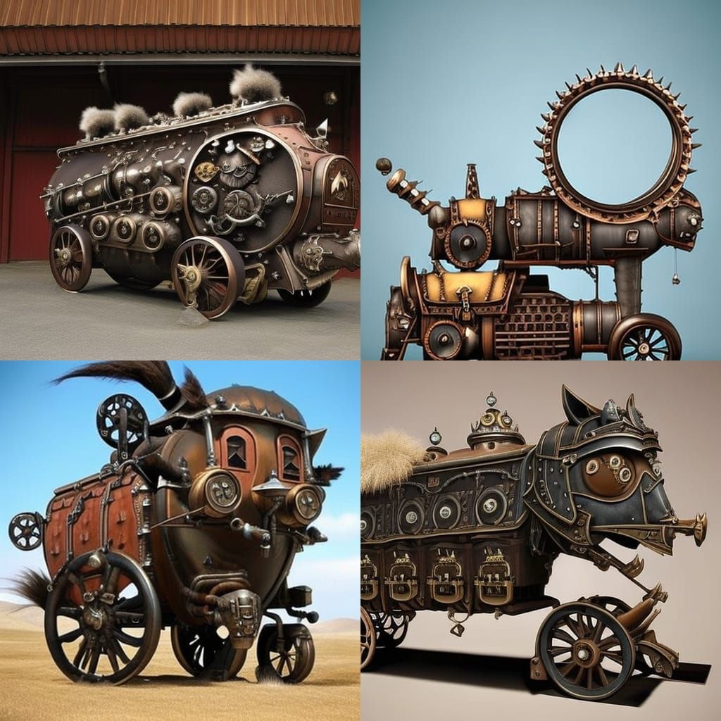Steampunk Furry Horselike Animal with Engine