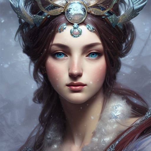 Winter Goddess Portrait in Art Nouveau Style