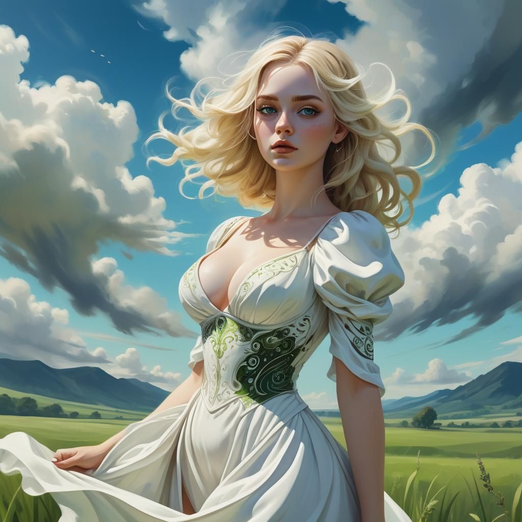 Voluptuous Woman in Field: Digital Painting