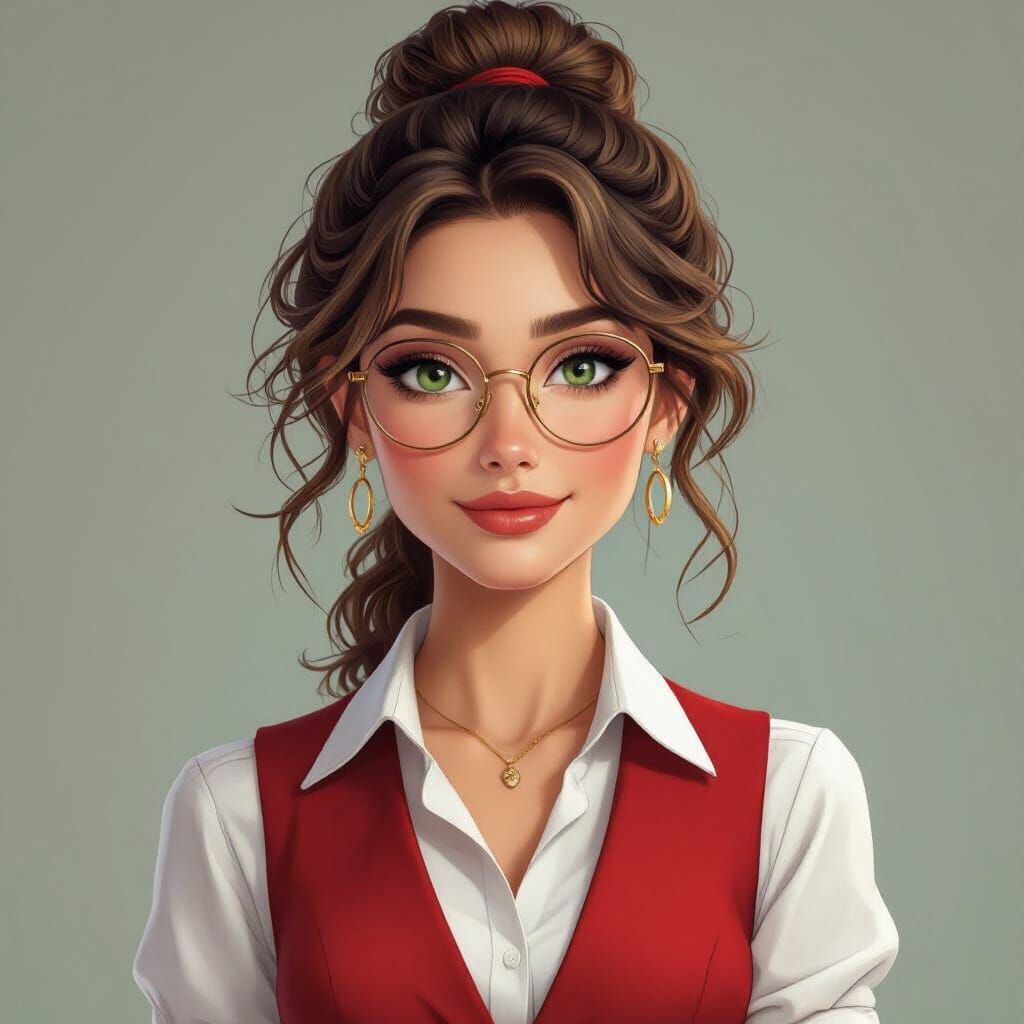 Businesswoman Portrait with Curly Hair and Glasses