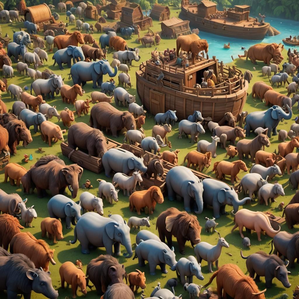 Animals Leaving Noah's Ark: 3D Digital Art