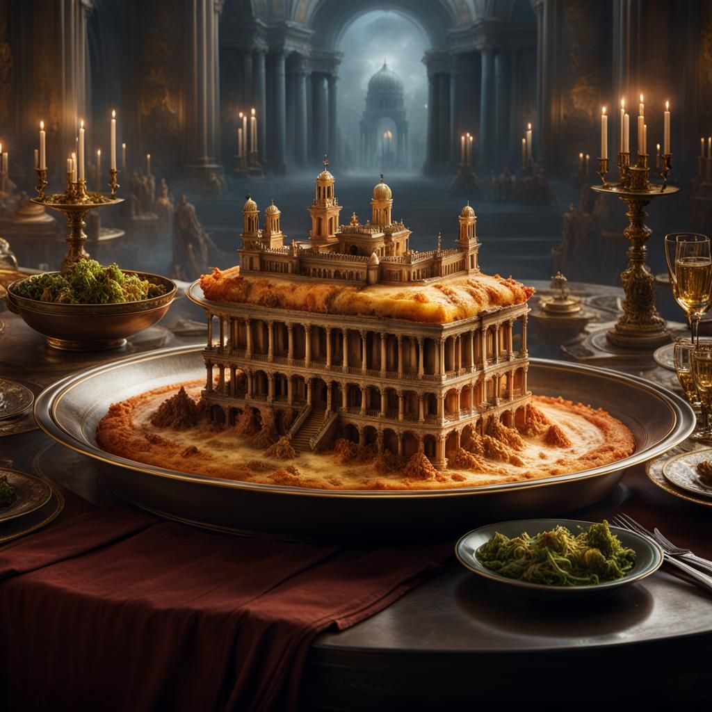 Miniature Roman Empire on Lasagna, Digital Illustration