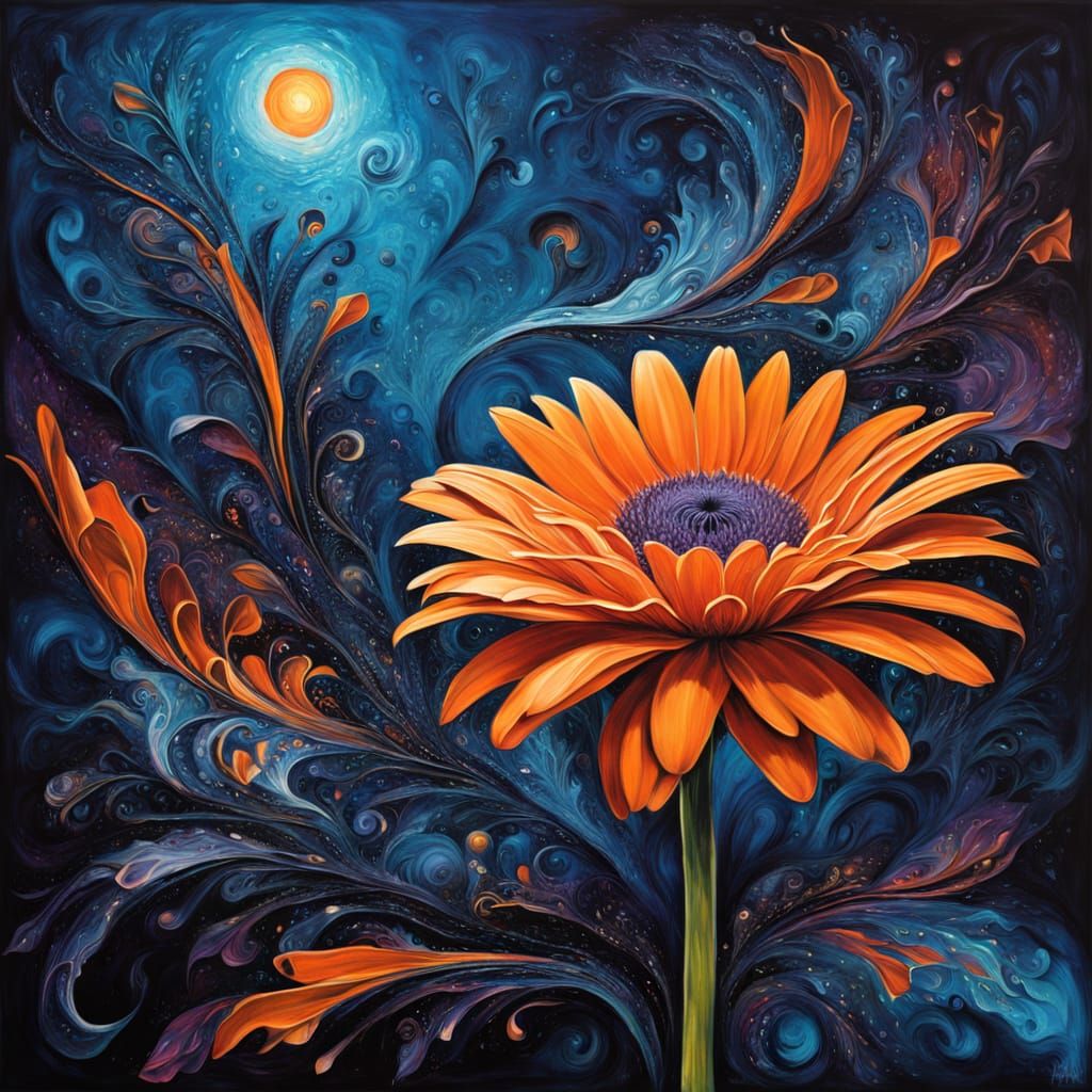 Surreal Gerbera Daisy in Abstract Oil Painting
