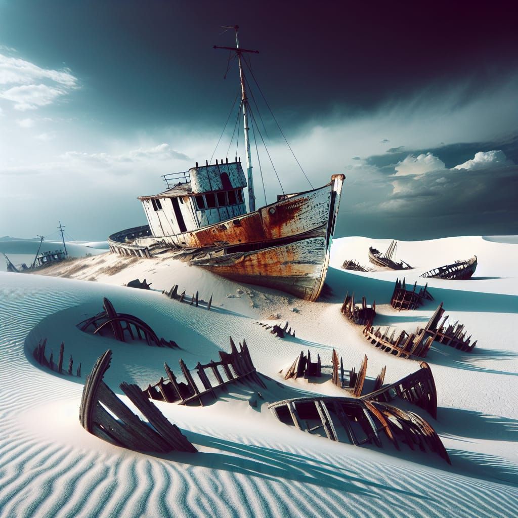 Apocalyptic Desert: Shipwrecks in White Gypsum Dunes