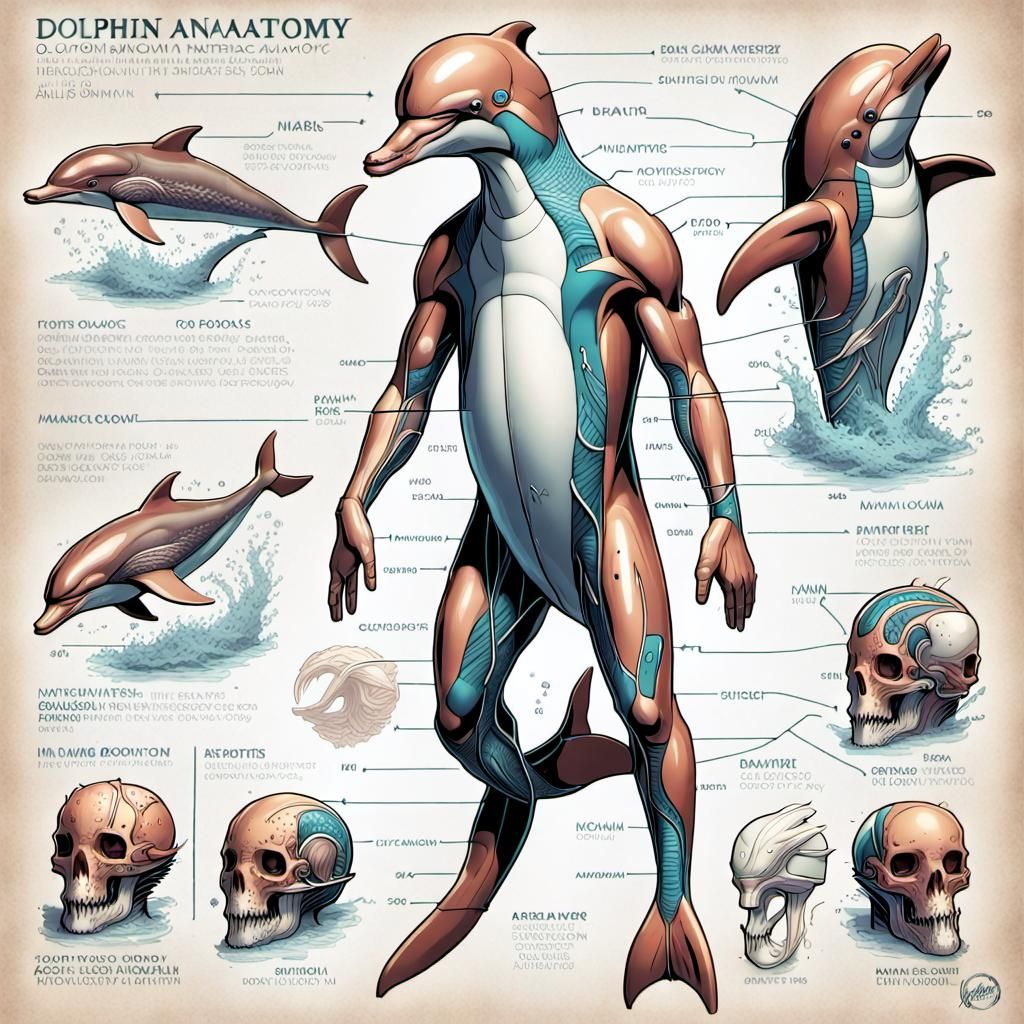 An intricately detailed diagram of the Dolphin anatomy
