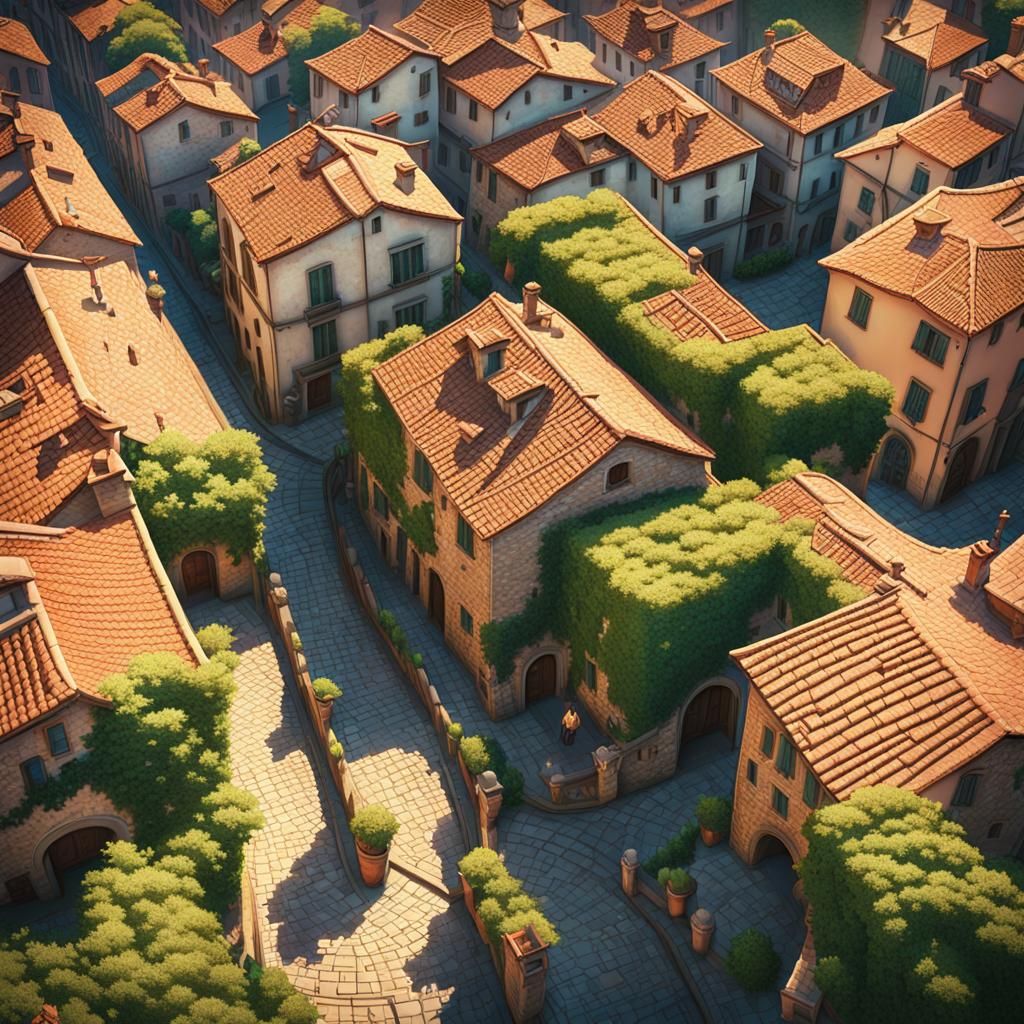 Italian Streets in Studio Ghibli Anime Style