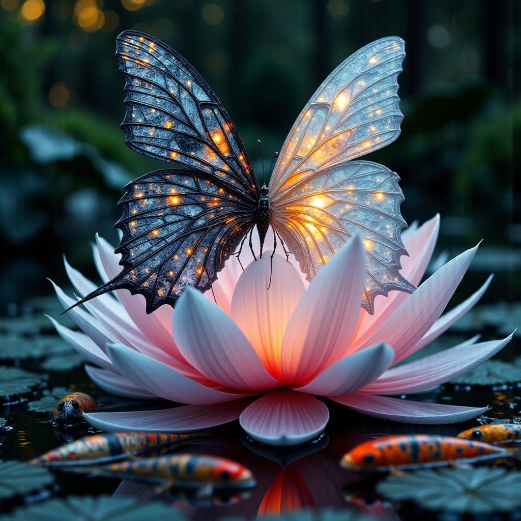 Butterfly on Yin-Yang Lotus in Dreamy Style