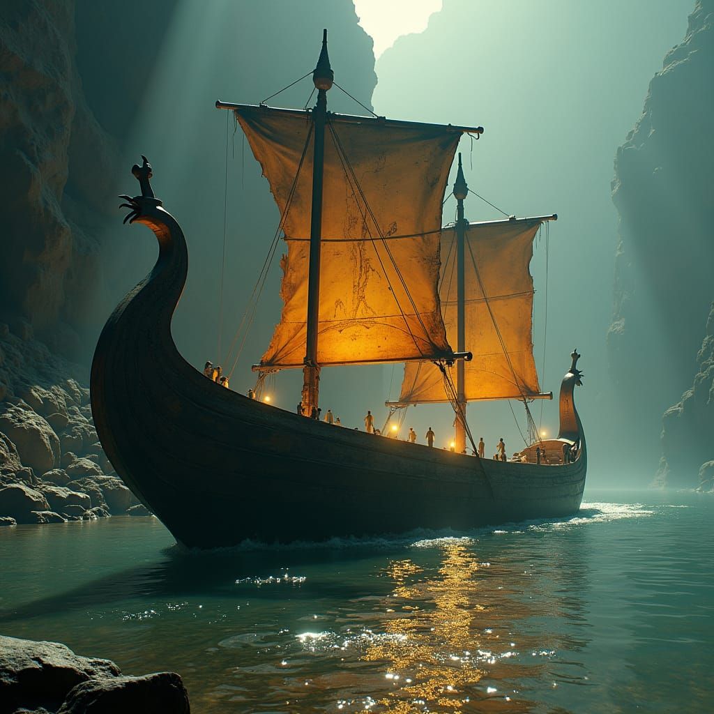 A depiction of the Ancient Egyptian Mesektet boat, which car...