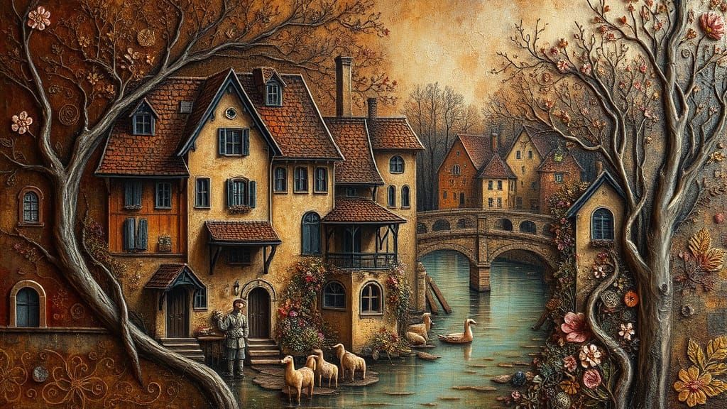 Embossed Metal Relief Artwork With Floral Patterns and Gold ...