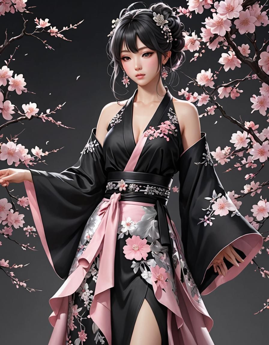 Elegant Kimono Dress in 3D Anime Style
