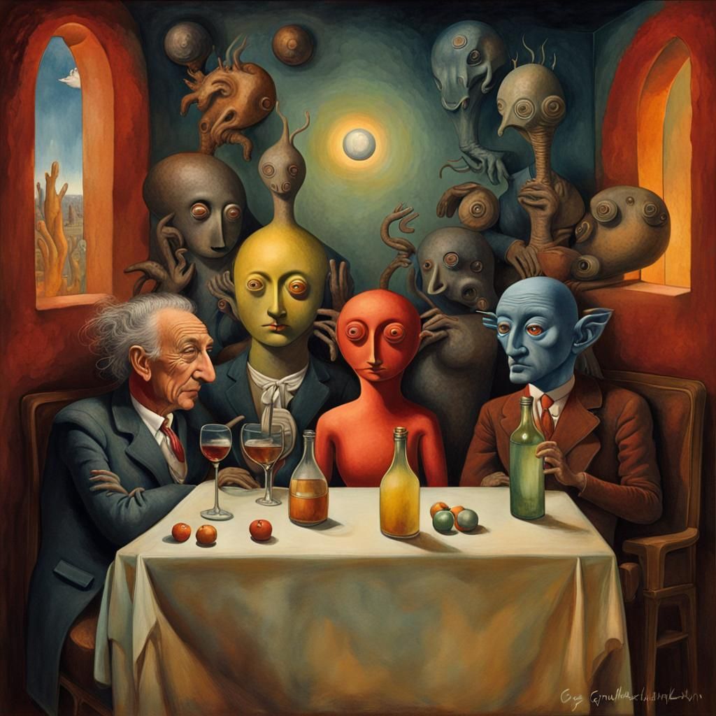 Surreal Happy Hour in Dreamlike Magical Realism