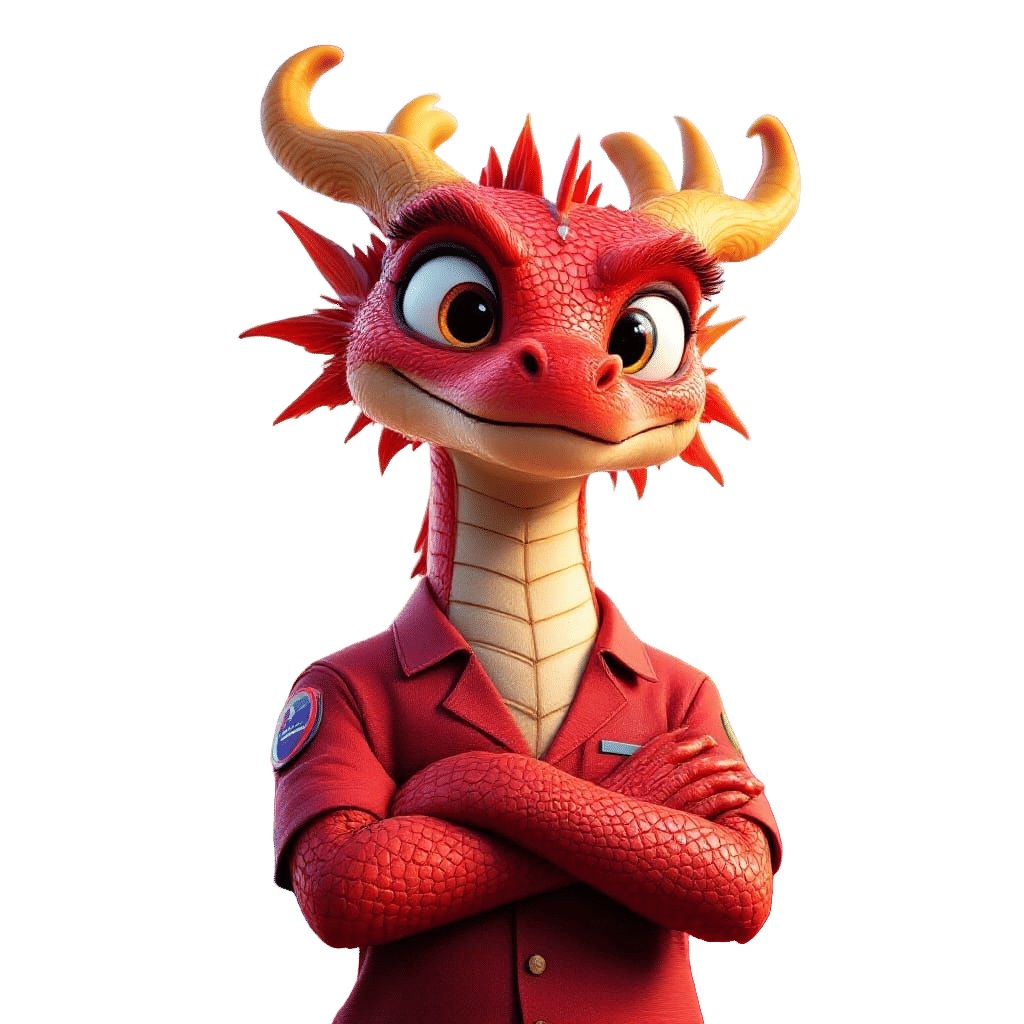 Red Dragon Avatar in Call Center Uniform, 3D Render