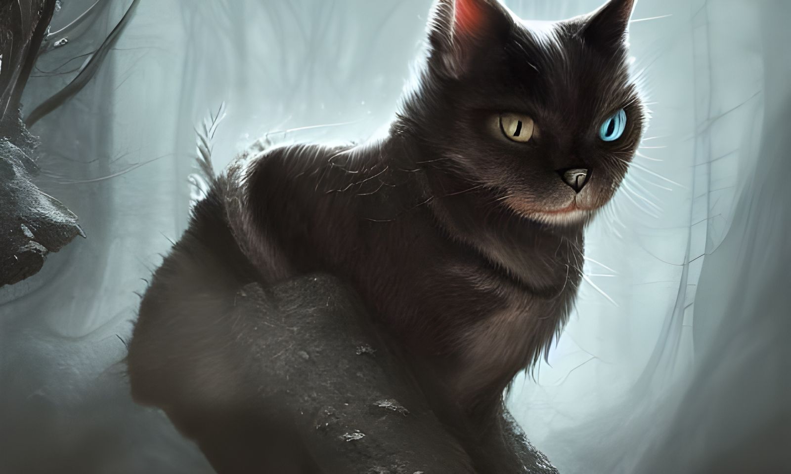 Demonic Cat in Fantasy Landscape, Digital Art