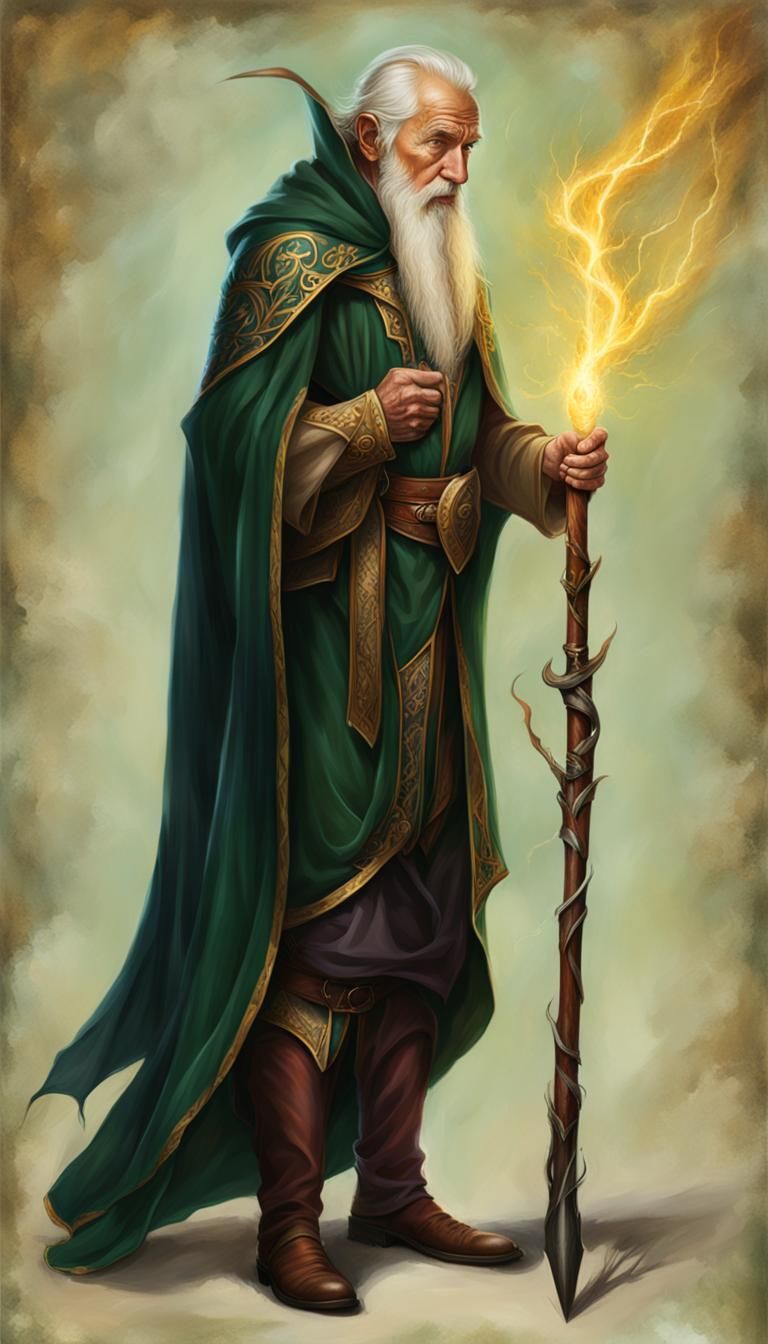 High Elf Wizard Casting Spell in Warhammer Style