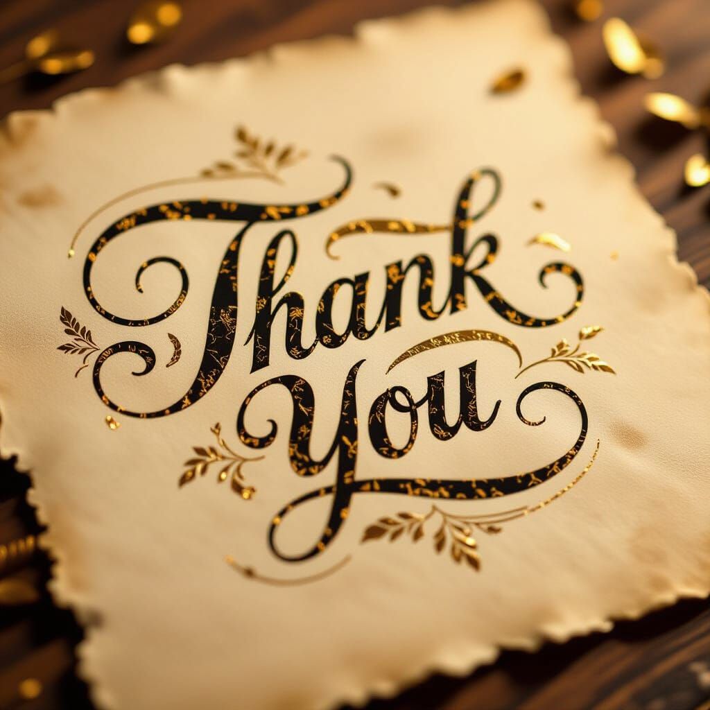 Elegant "Thank You" Script with Gold Accents