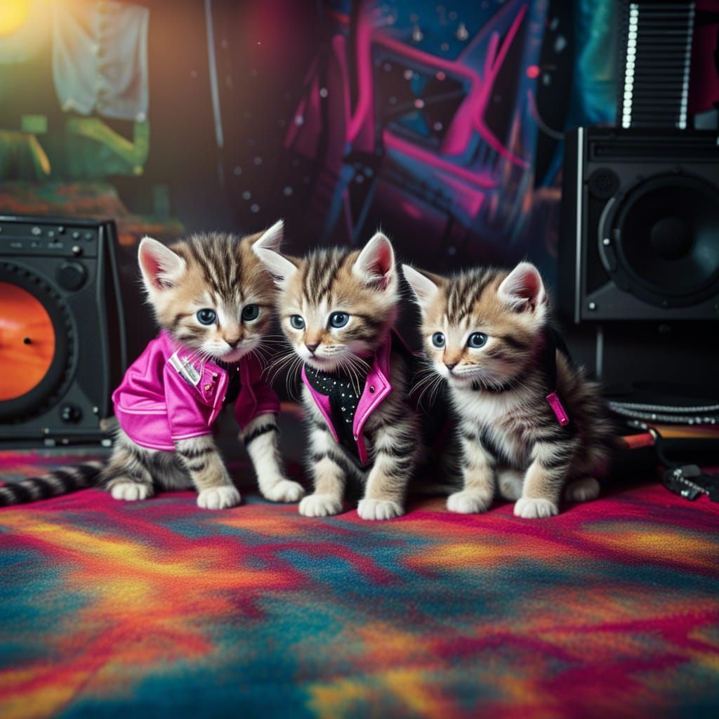 Punk Rock Kittens in 1980s Basement