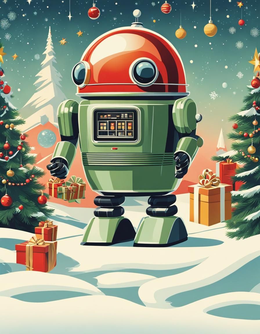 Mid-Century Space-Age Christmas Robot in 1950s Style