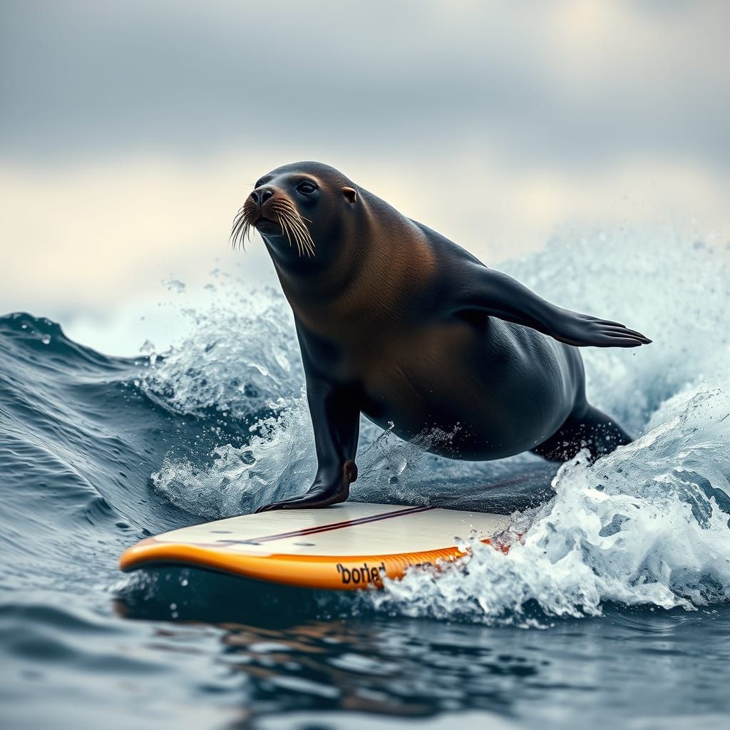 Sea Lion Surfer Rides the Wave