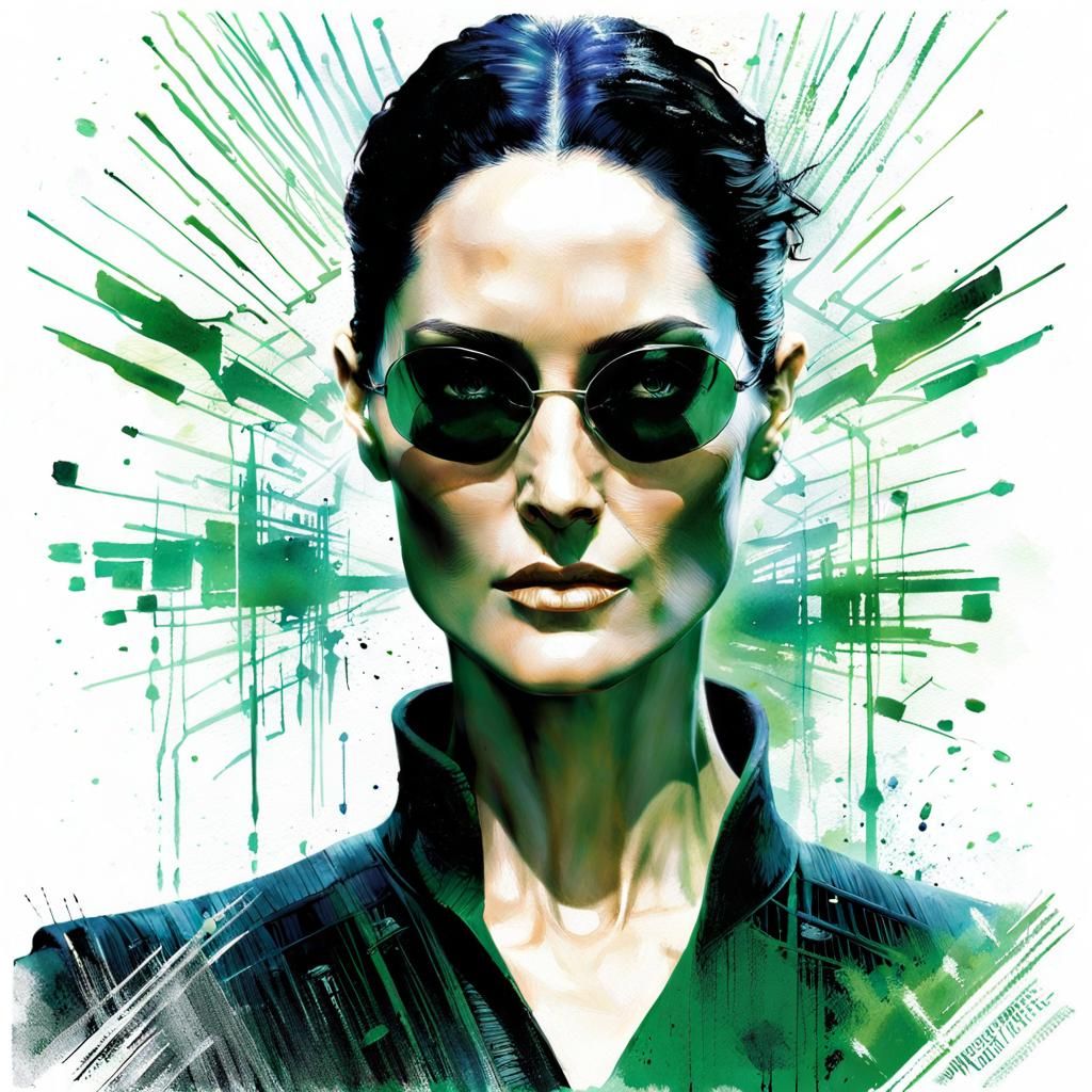 Trinity from The Matrix in Digital Pastel Art