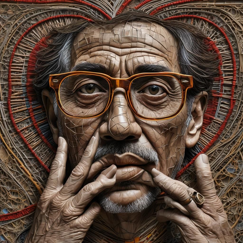 2/4 angle face, half, a man 50 years old with glasses and ci...