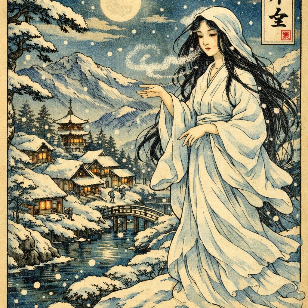 Yuki-onna: The Snow Woman in Ukiyo-e Style