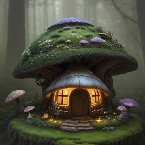 Whimsical Fairy Home Inside Giant Mushroom