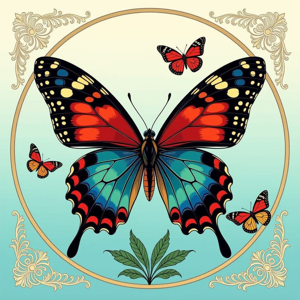 Butterflies and Moths in Art Nouveau Style