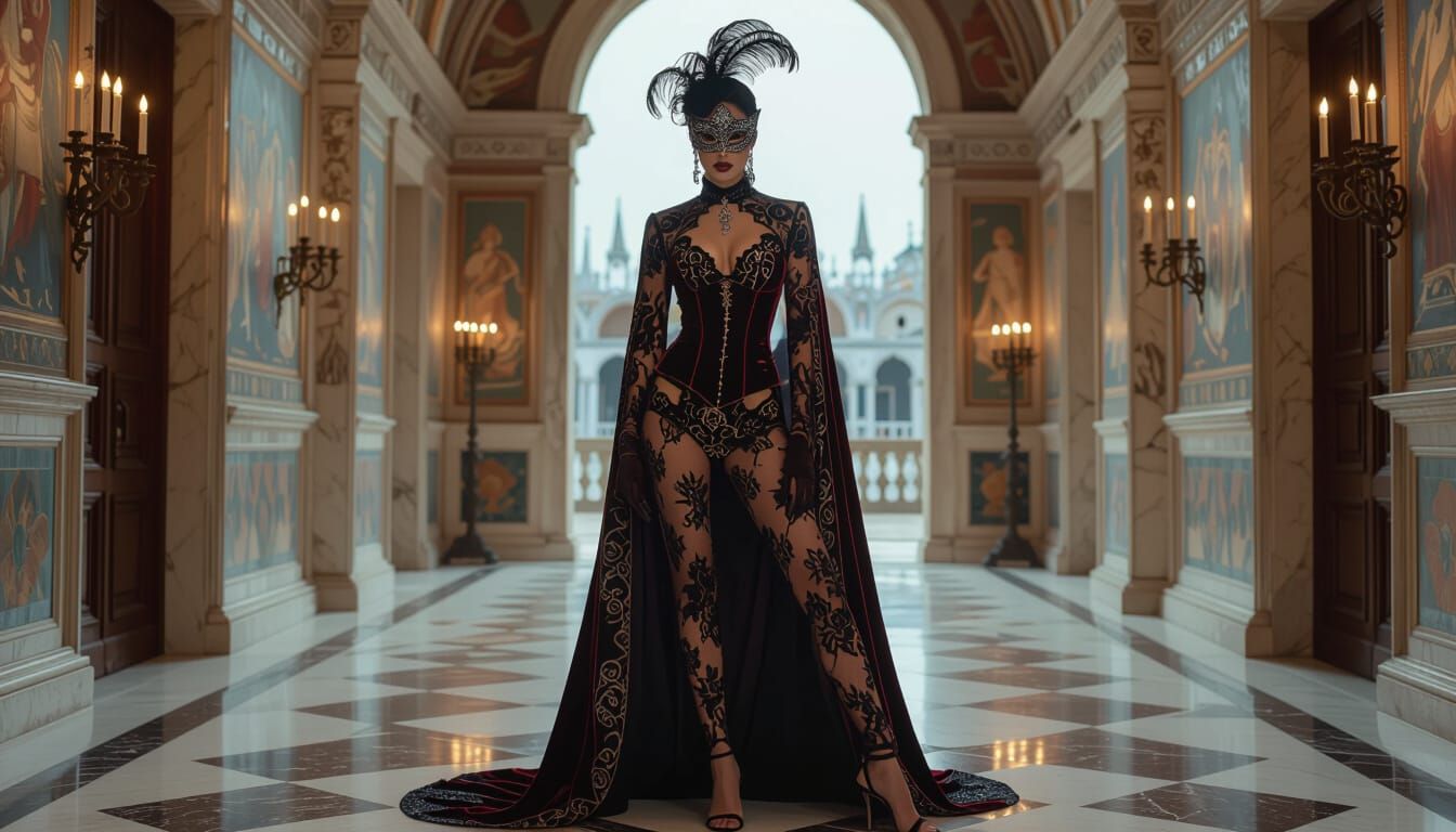 Venetian Intrigue: Woman in Lace and Velvet, Hyperreal