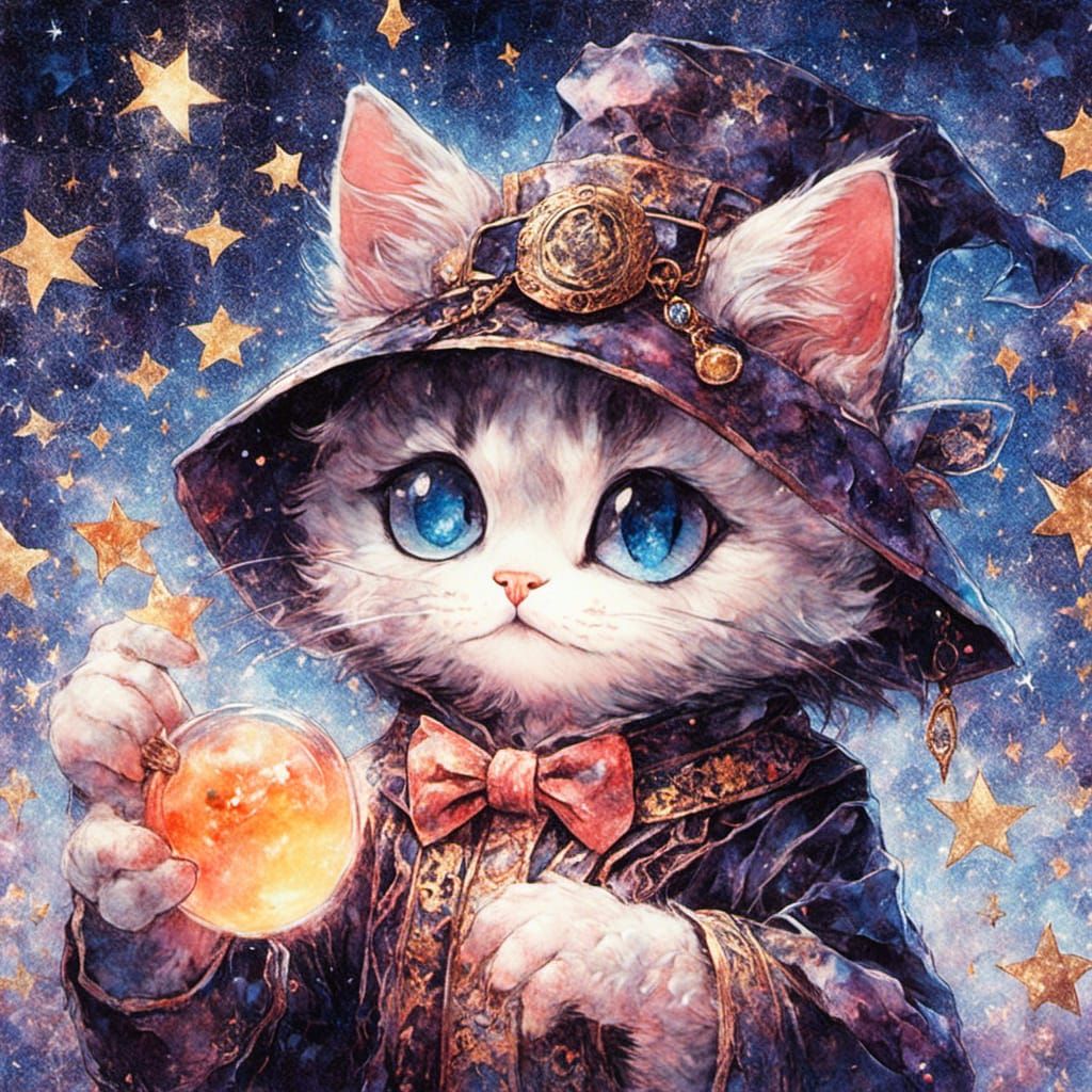 Ethereal Anime Cat Alchemist in Hypermaximalist Fantasy