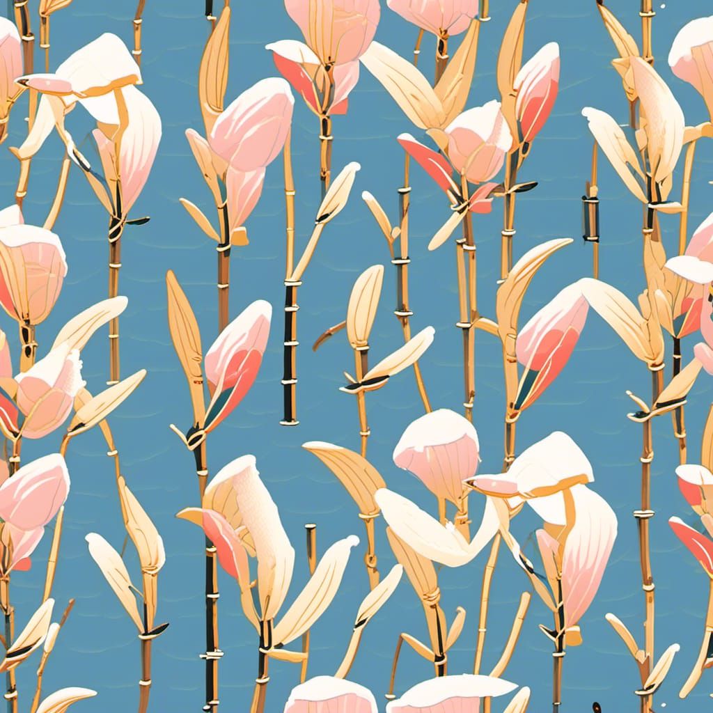 Bamboo in Snow: Japanese Ukiyo-e Seamless Pattern