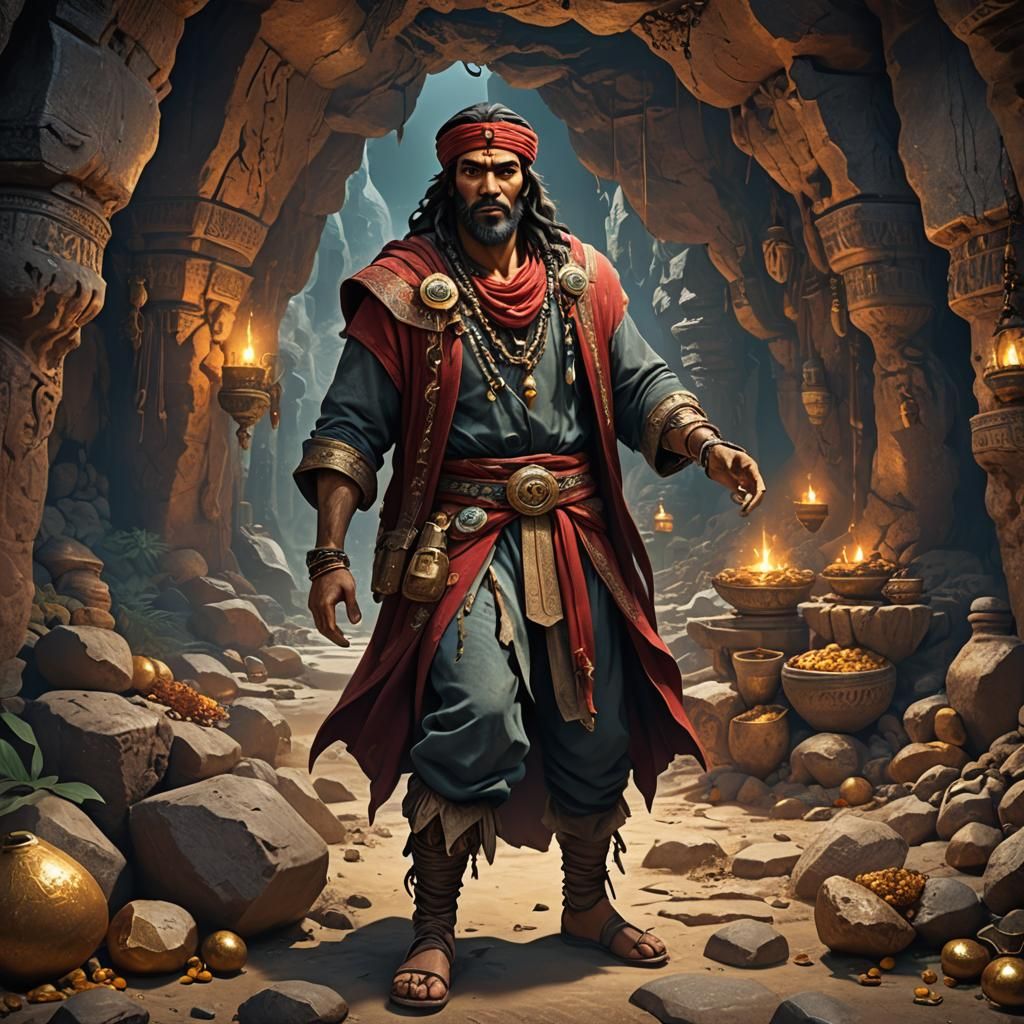 Ali Baba in the Treasure Cave: Fantasy Concept Art