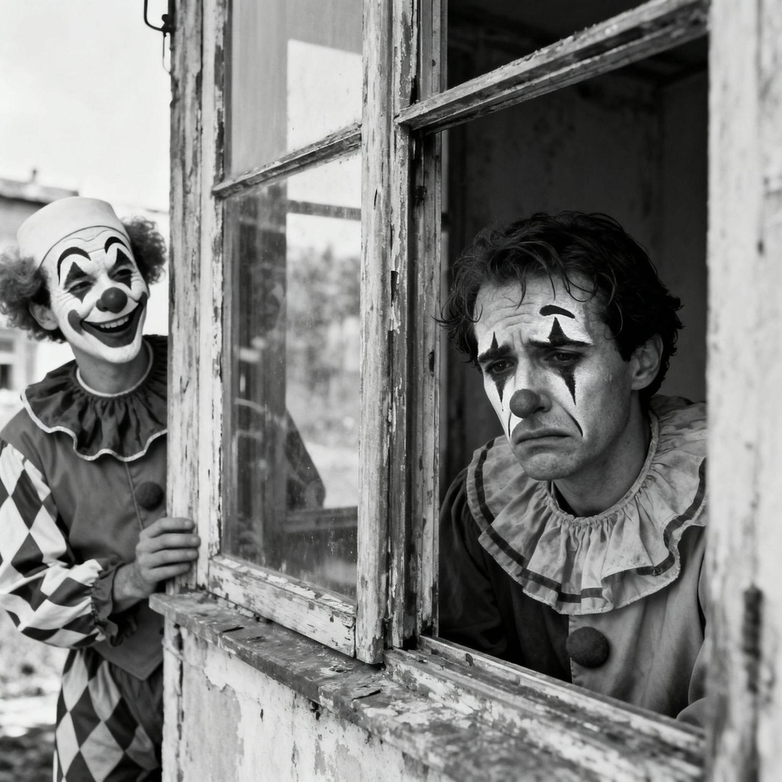 Sad Clown Contrast in Grainy Vintage Photo