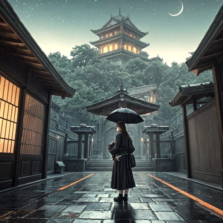 Girl and Dragon at Dark Temple, Anime Style