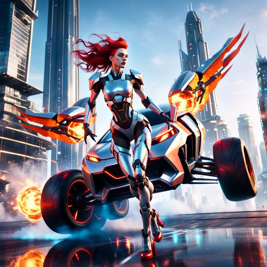 Cyborg mecha girl in action