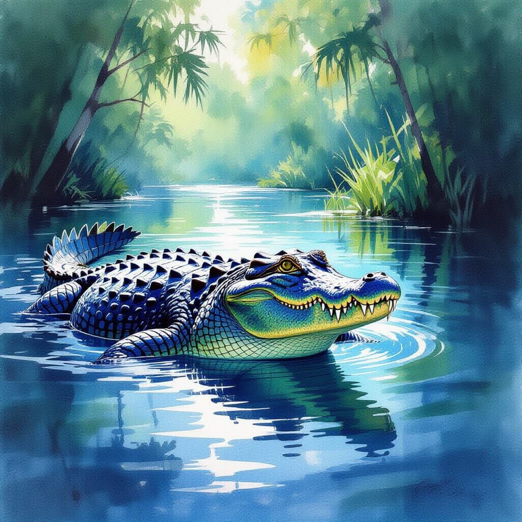 Saltwater Crocodile in Vibrant Watercolor Strokes