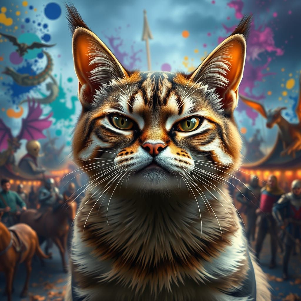 Medieval War Fair Cat in Disguised Scowl