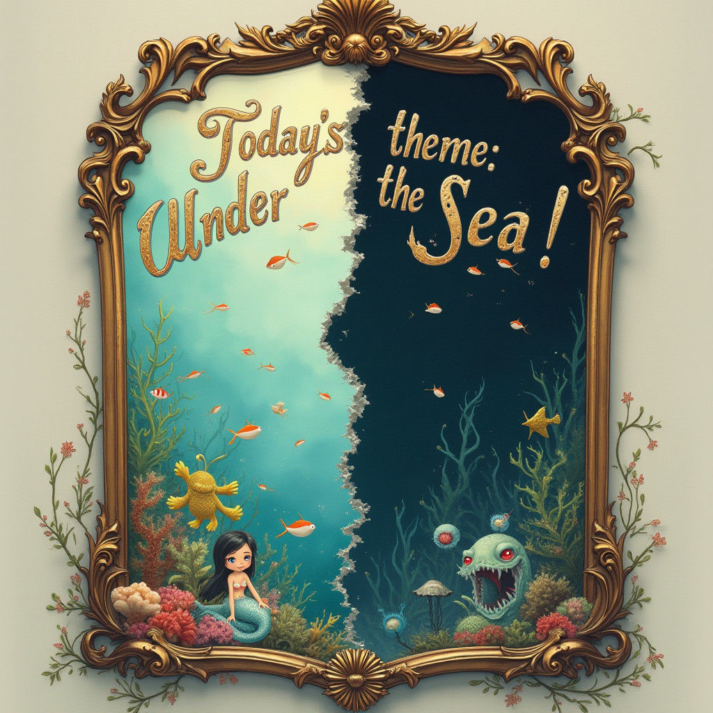 Contrasting Underwater Worlds Reflected in Antique Mirror