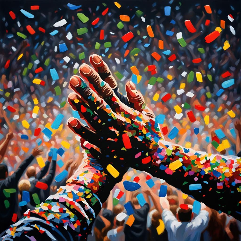 Celebratory High-Five in Neo-Impressionist Style