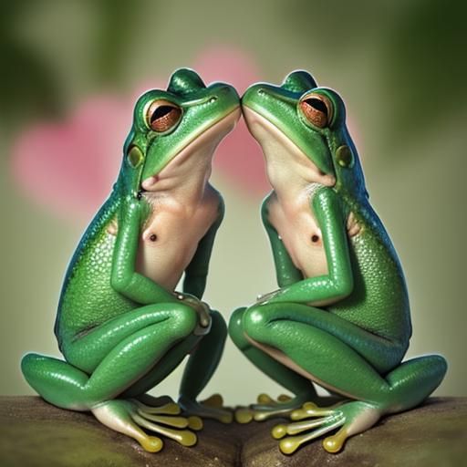 Two Frogs Kissing in Love
