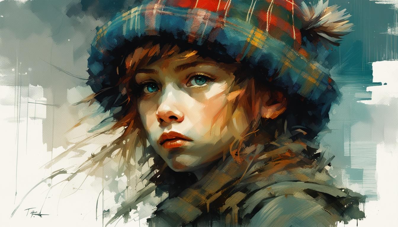 Tartan Bobblehat in Digital Pointillism Style