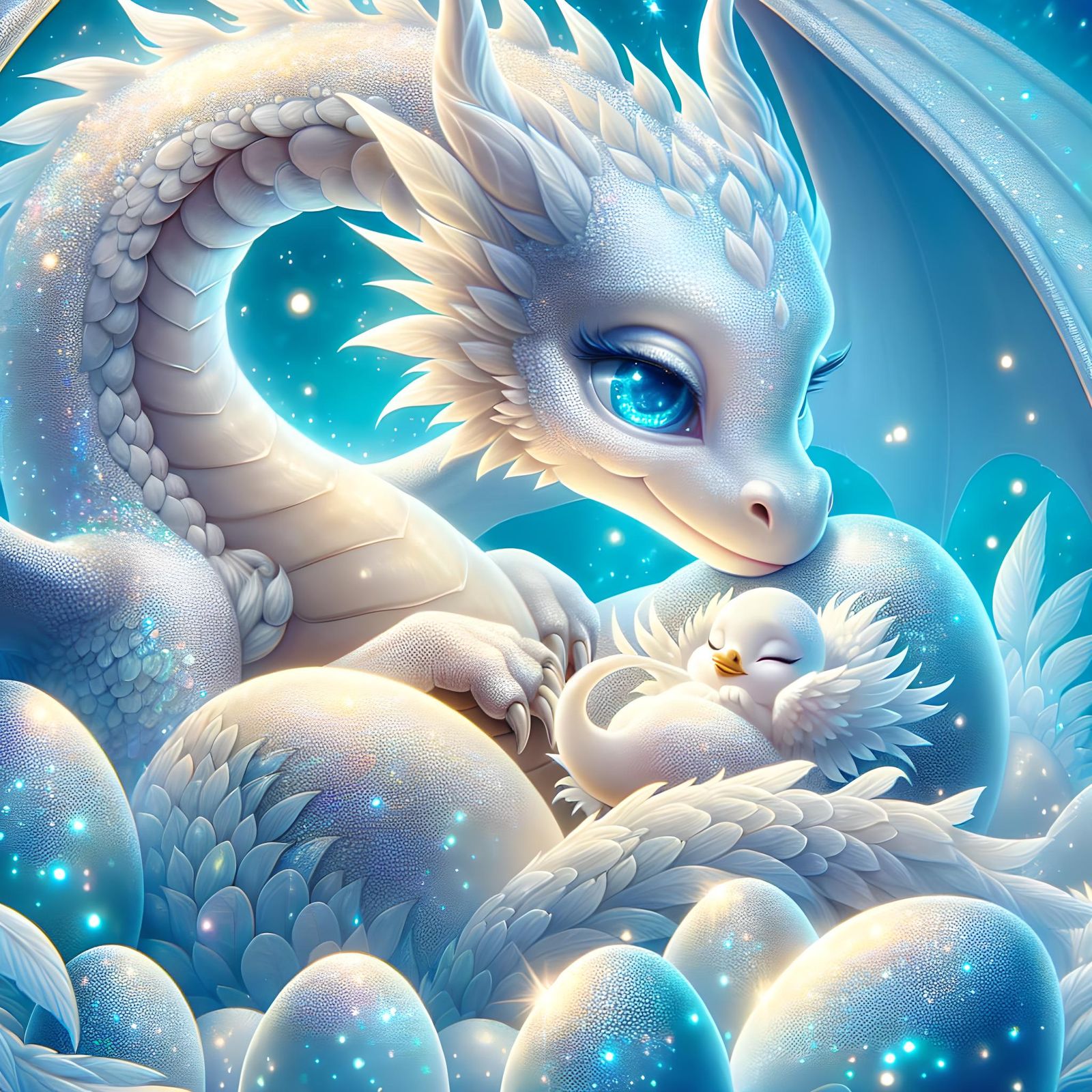 Majestic Dragon Mother Protecting Her Eggs