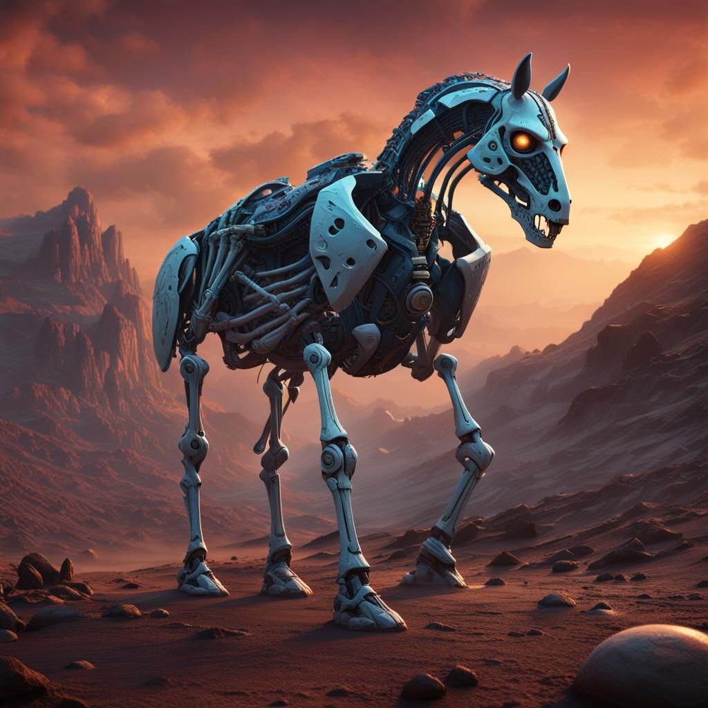 Robotic Horse Skeleton on Alien Planet