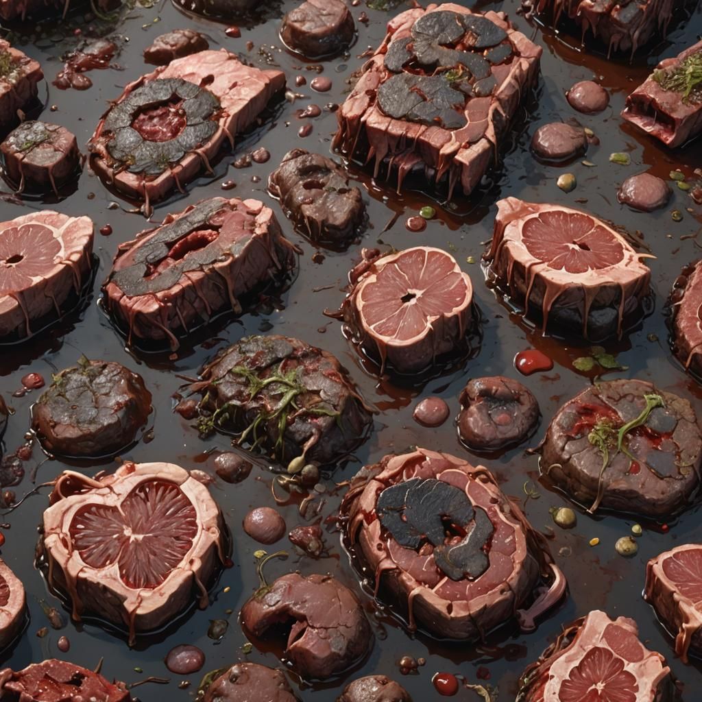 Rotting Meat in Blood Sludge: Detailed Anime Art